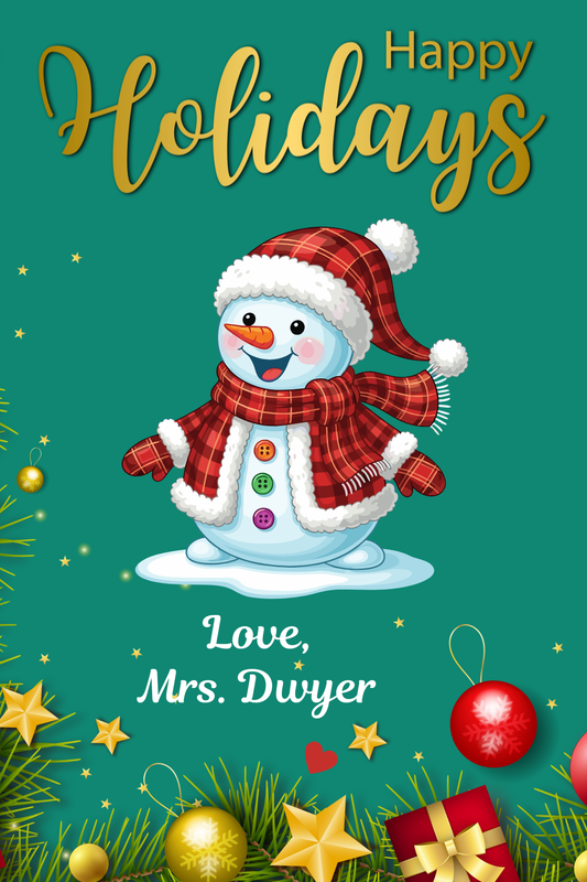 ❄️ 4x6 Personalized Holiday Magnet – “Happy Holidays” Snowman Design